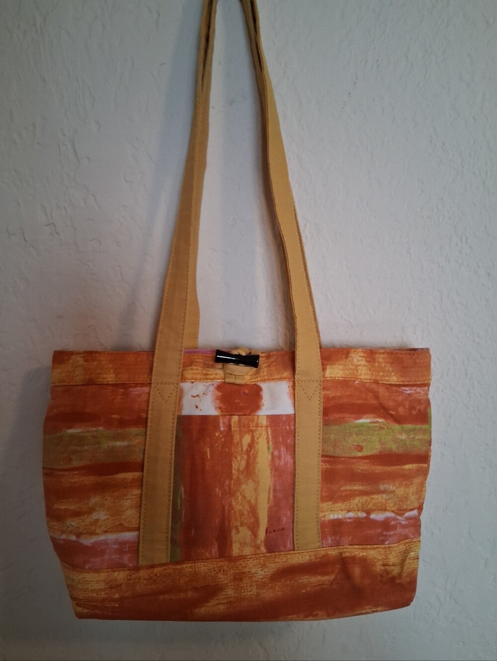 Flavia Orange Pink Gold Painted-Stripe Canvas Tote Bag